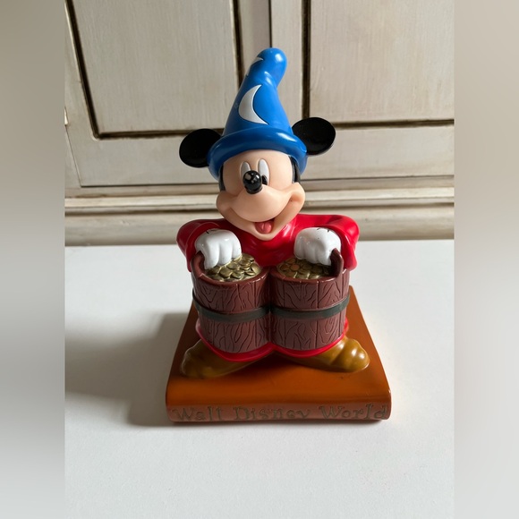 Vintage Walt Disney World Mickey Mouse Fantasia Sorcerers Apprentice Vinyl Bank - Picture 1 of 7